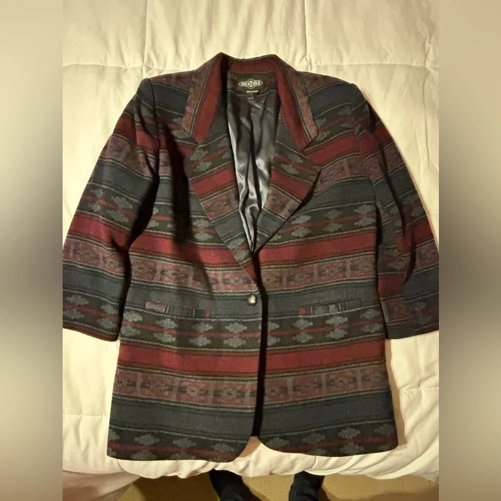 Women's Size M Vintage Braetan Wool Southwest Aztec One Button Blazer